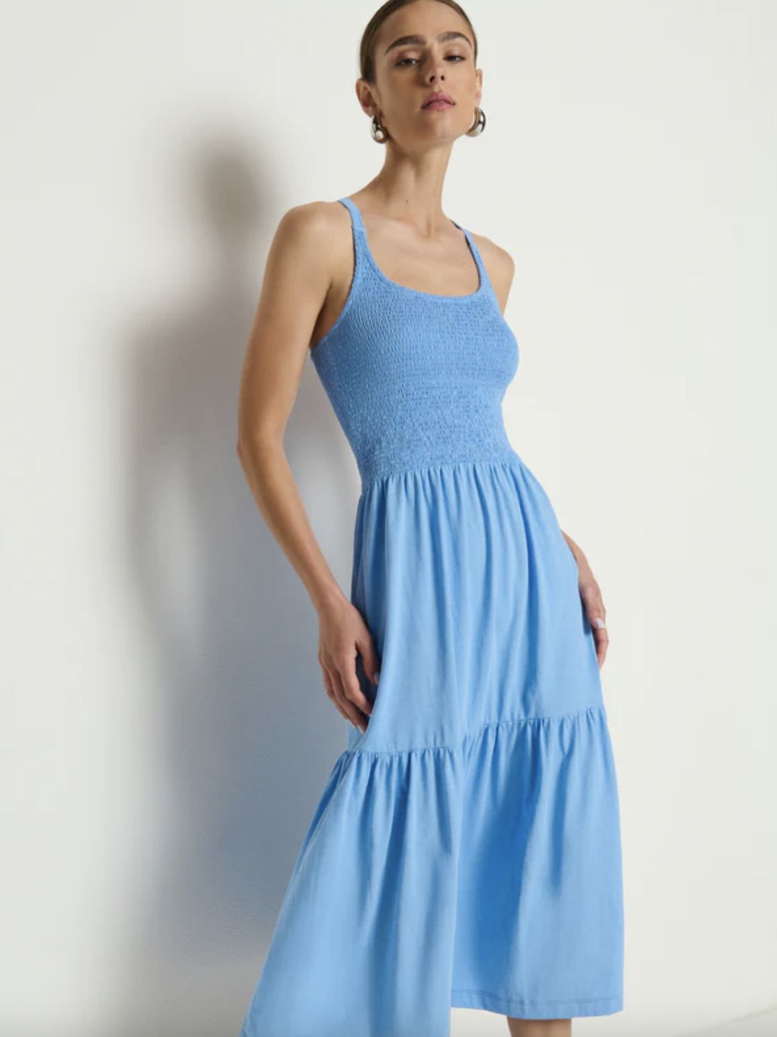 Nation Penelope Smocked Midi Dress in Laguna