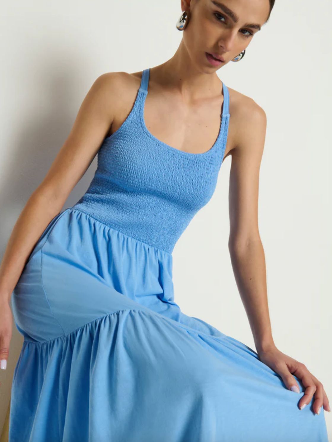 Nation Penelope Smocked Midi Dress in Laguna