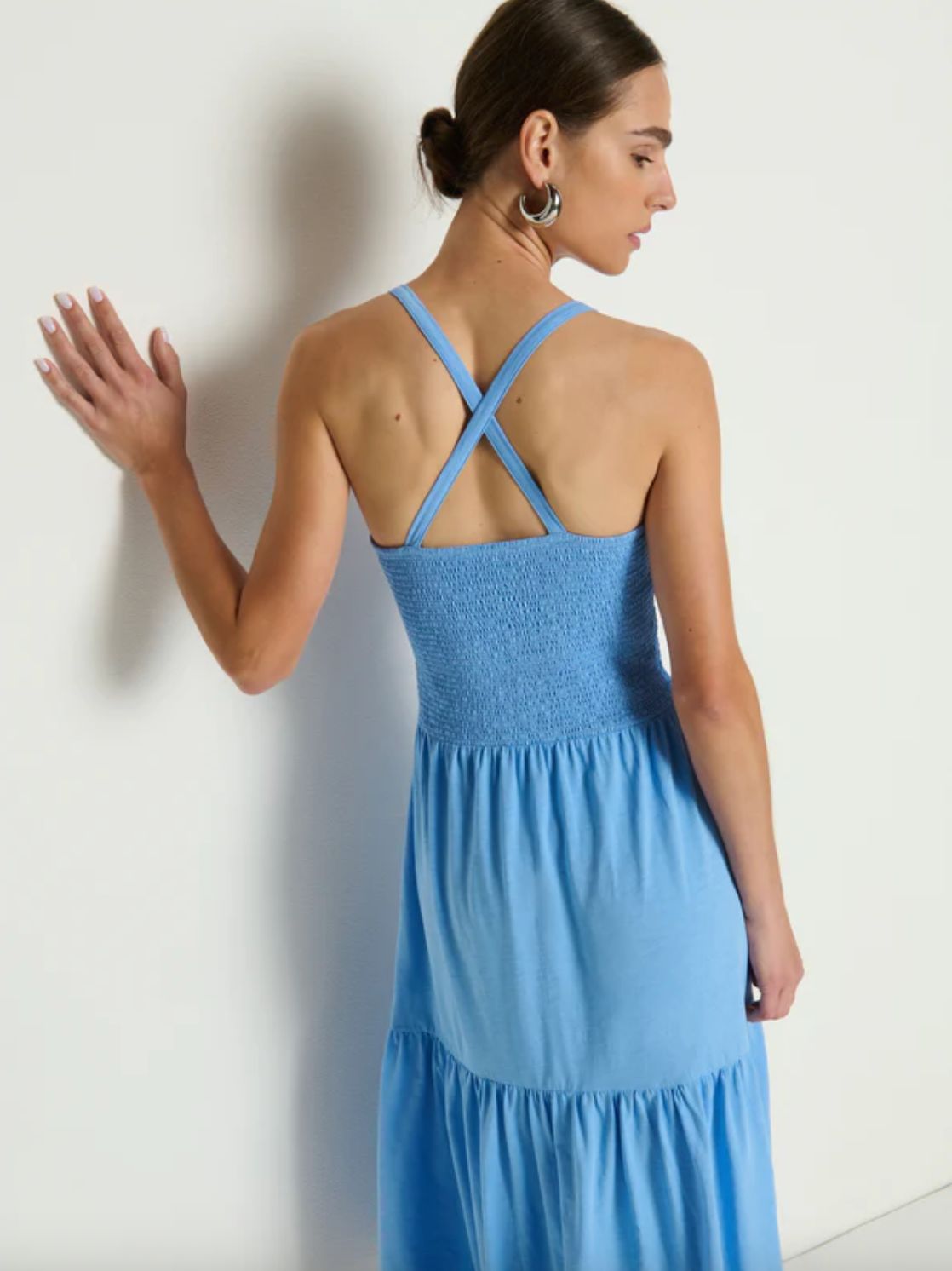 Nation Penelope Smocked Midi Dress in Laguna