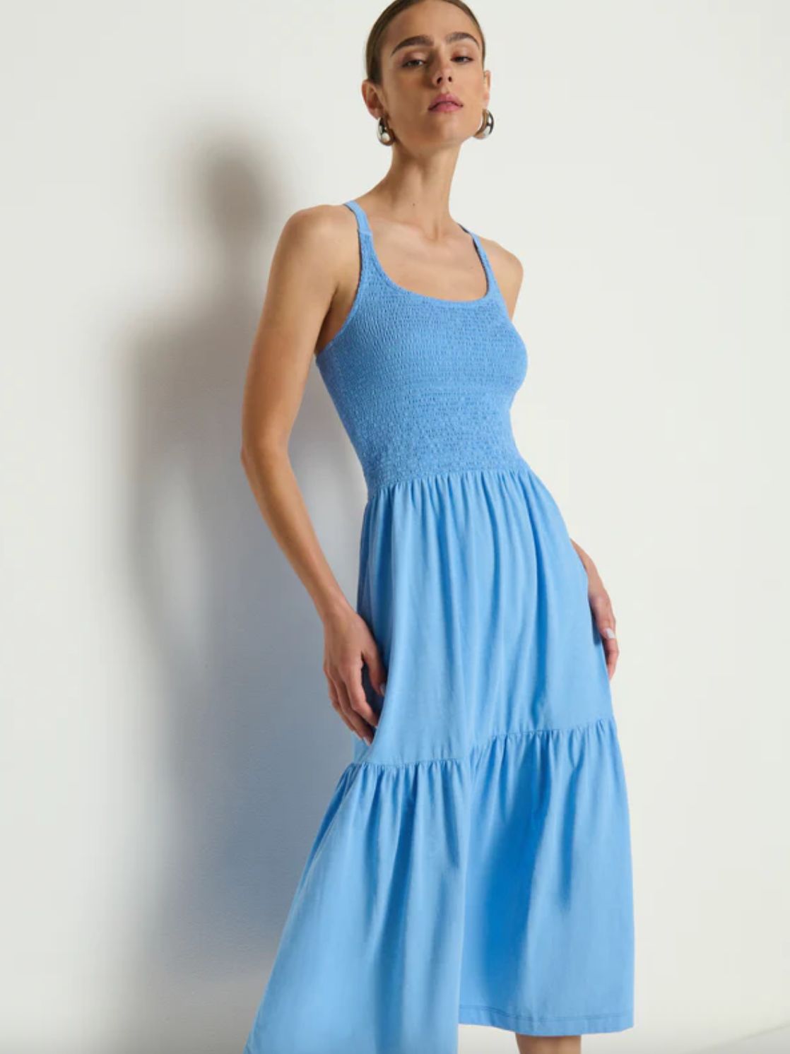 Nation Penelope Smocked Midi Dress in Laguna