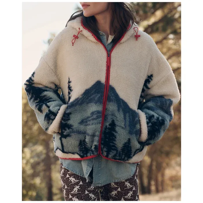 The Great The Plush Horizon Full Zip, Color: Snowcap View Landscape, Size: XS
