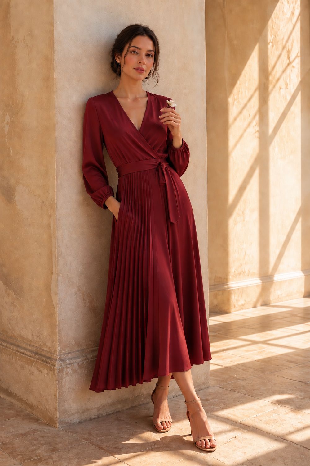 Actitude Wrap Pleated Dress in Rabarbaro