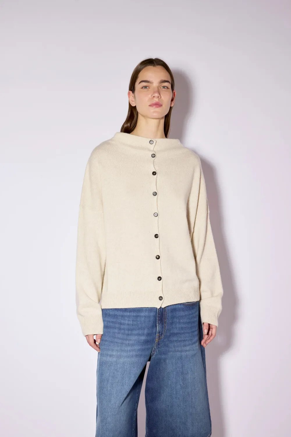 Liviana Conti Funnel Neck Cardigan Beige Melange