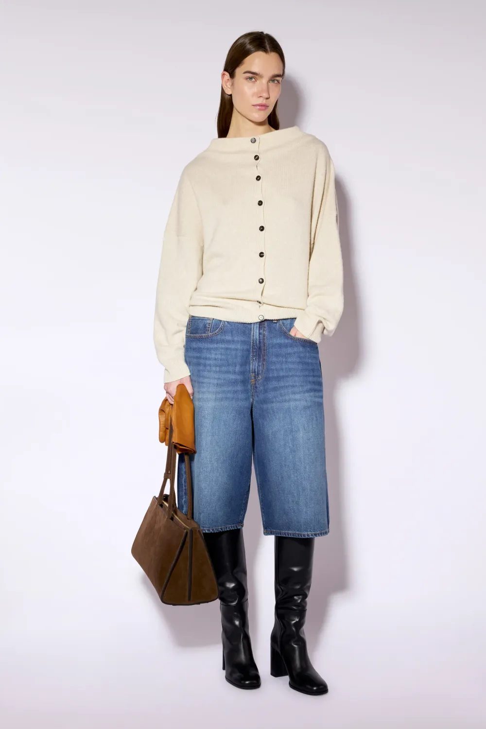 Liviana Conti Funnel Neck Cardigan Beige Melange