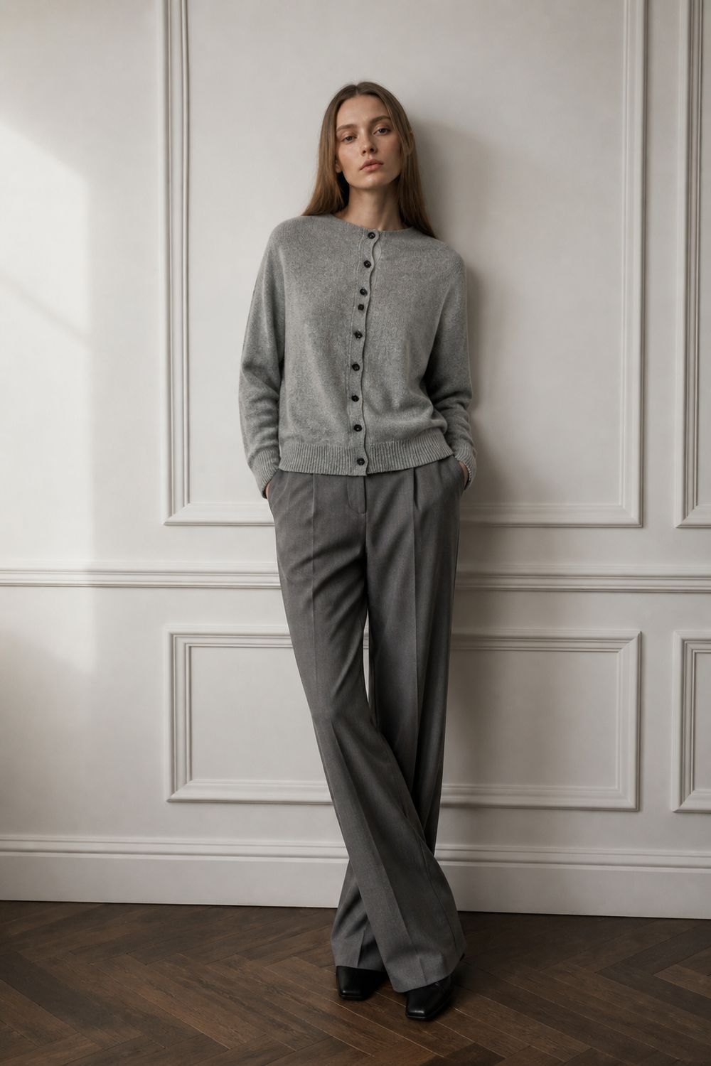 Liviana Conti Funnel Neck Cardigan Light Grey