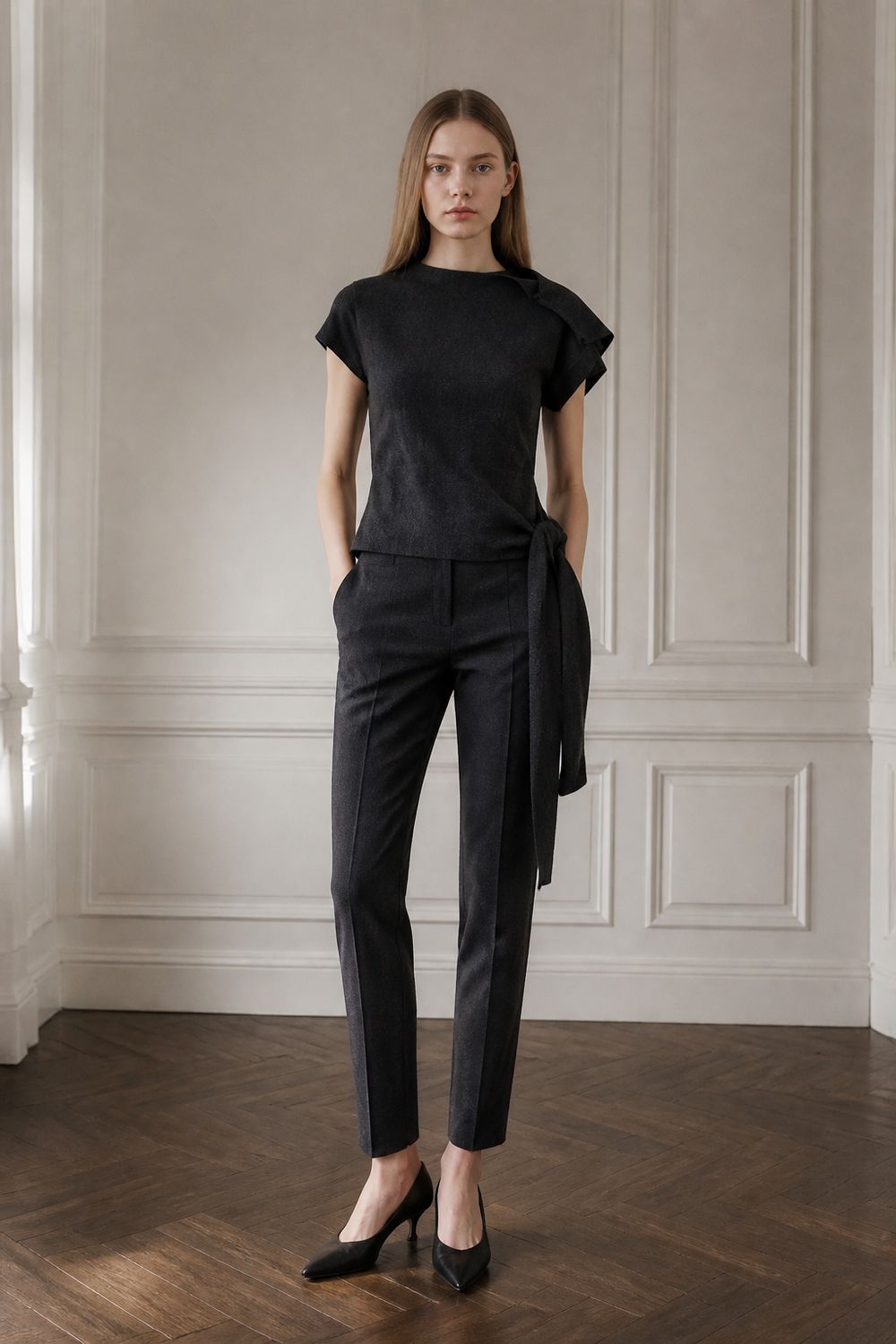 Liviana Conti Drape Wool Top in Anthracite