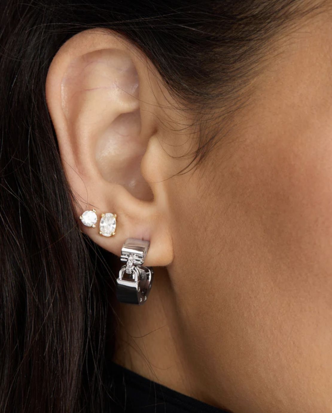 Melinda Maira Ashley Lock Huggies in Silver