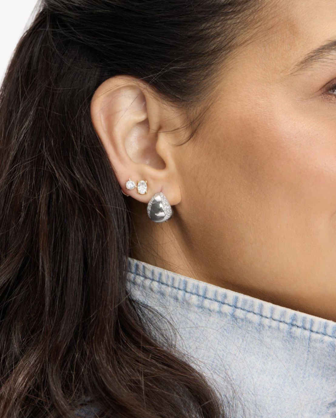 Melinda Maria Lil Norah Mixed Pave Earring Silver