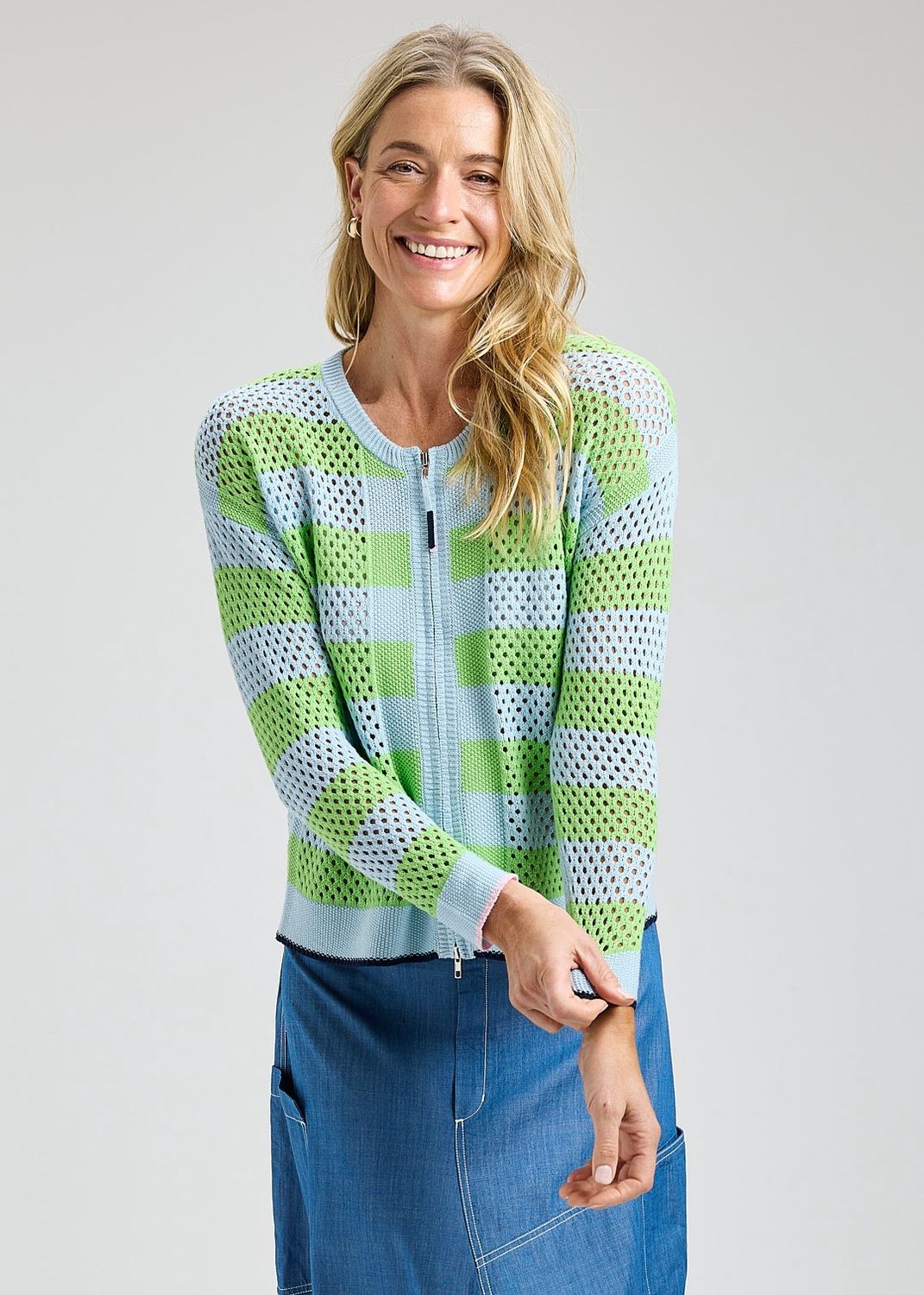 Zaket + Plover Stripe Zip Up Powder