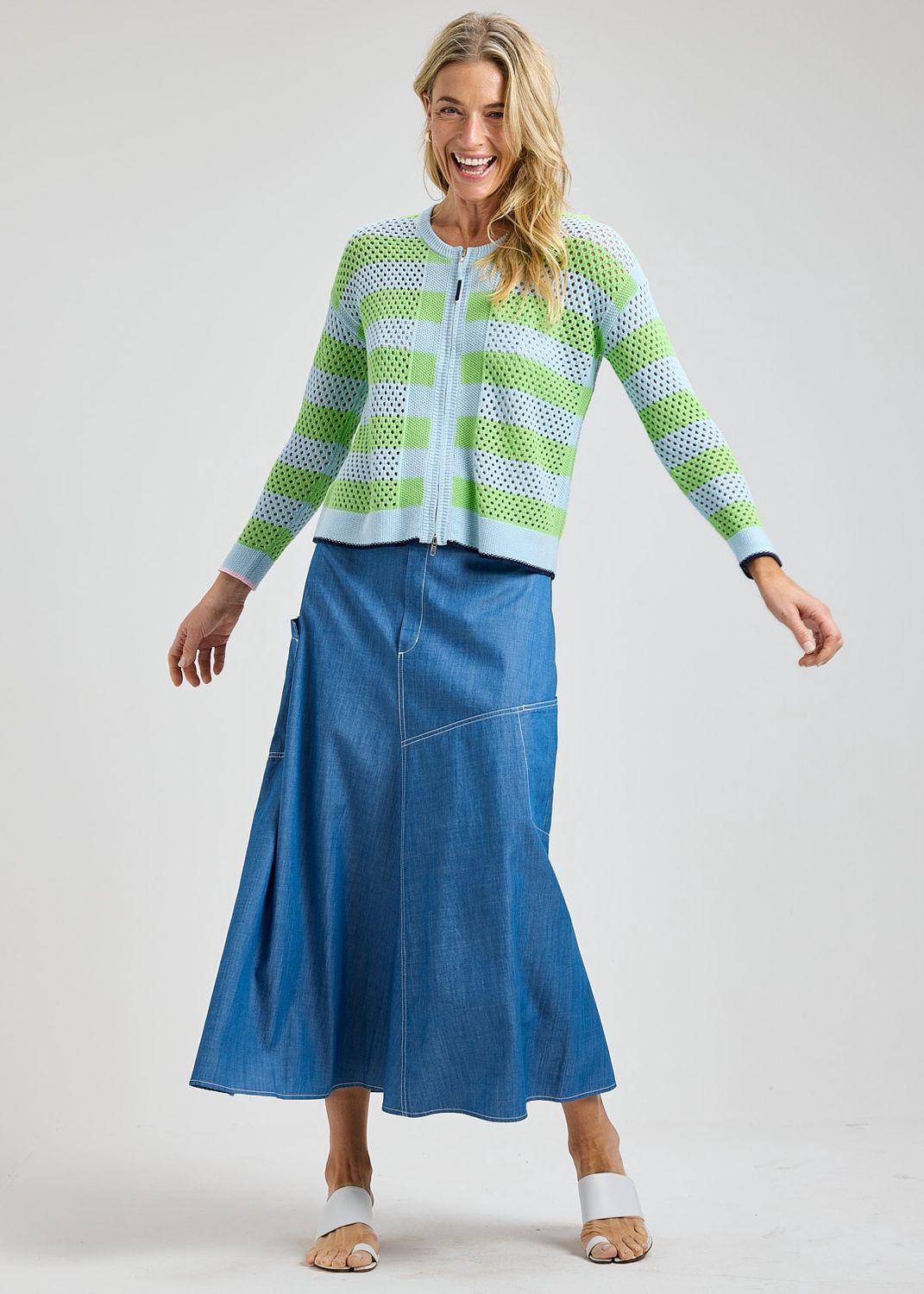 Zaket + Plover Stripe Zip Up Powder