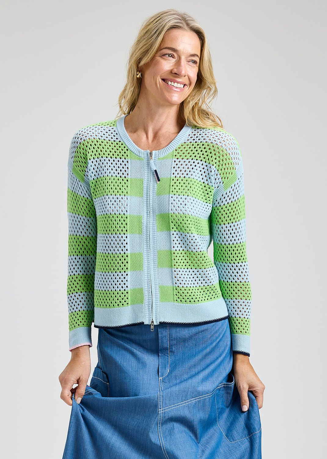 Zaket + Plover Stripe Zip Up in Powder