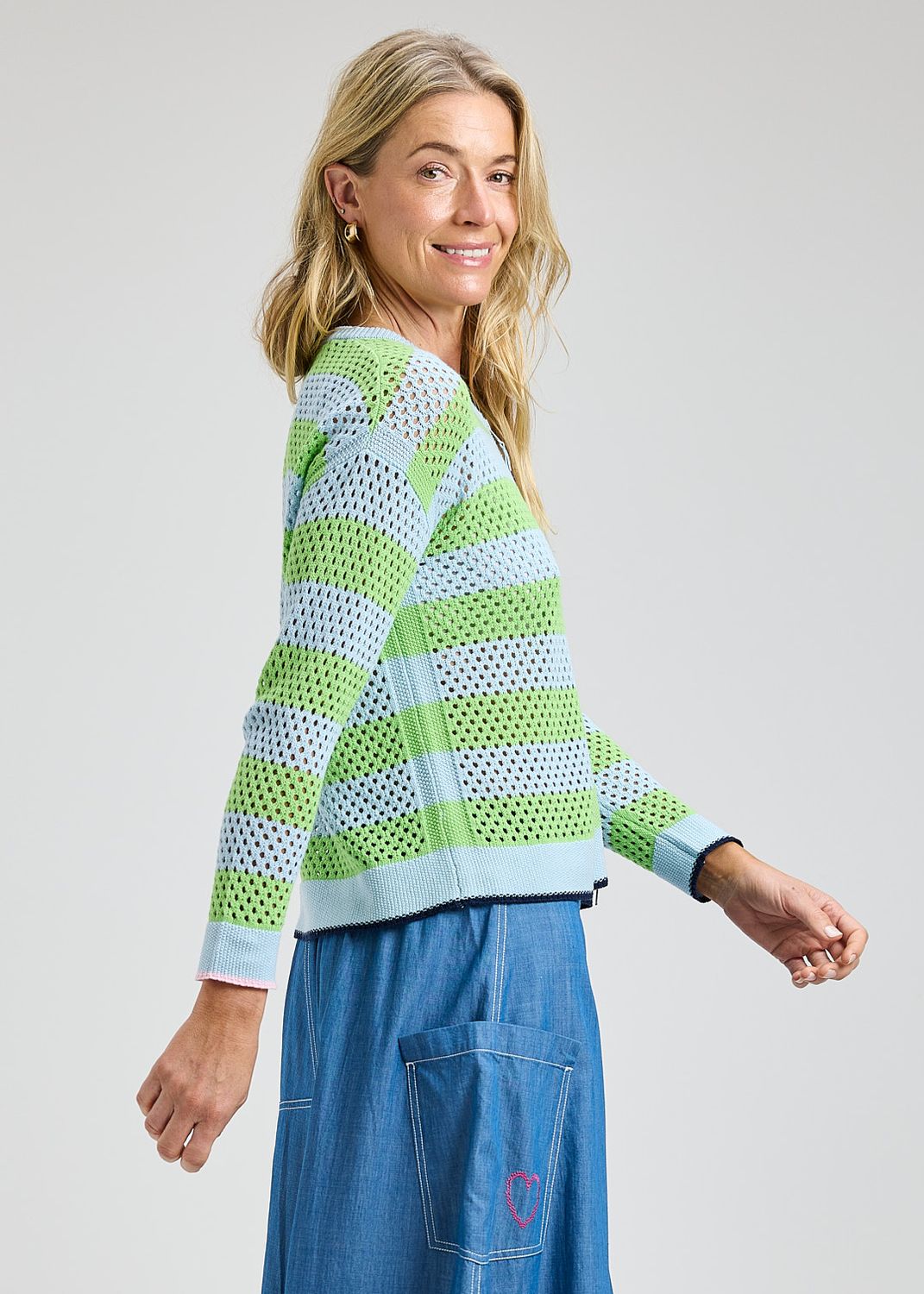 Zaket + Plover Stripe Zip Up in Powder