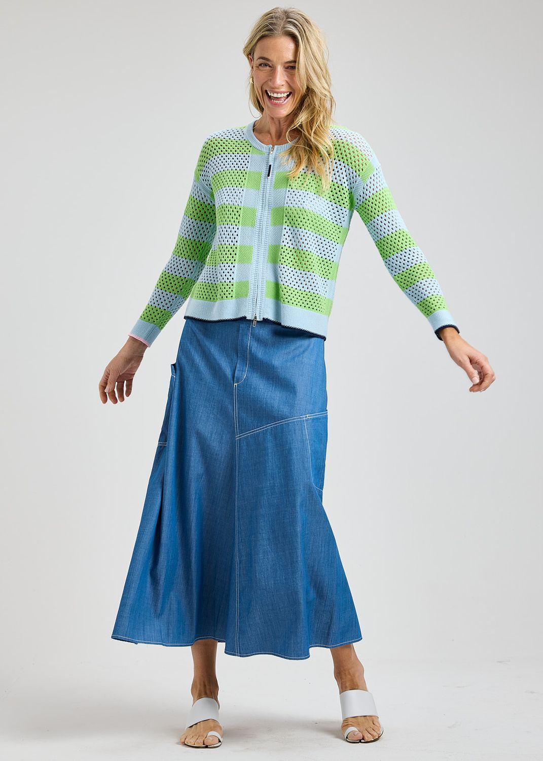 Zaket + Plover Stripe Zip Up in Powder