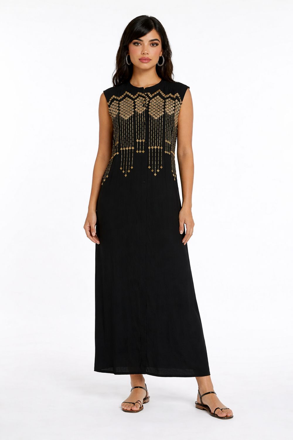 Greek Archaic Ramie Embroidered Dress