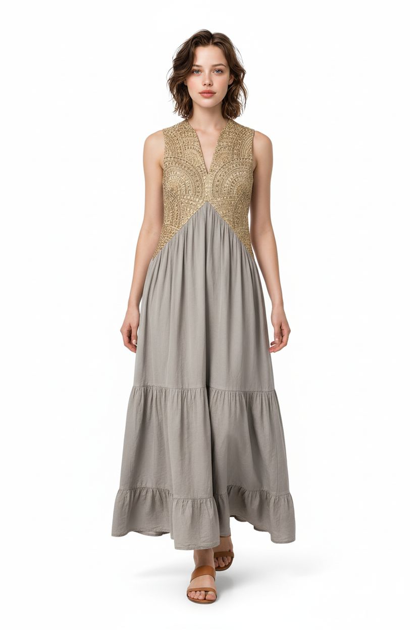 Greek Archaic Long Triangle Sleeveless Dress