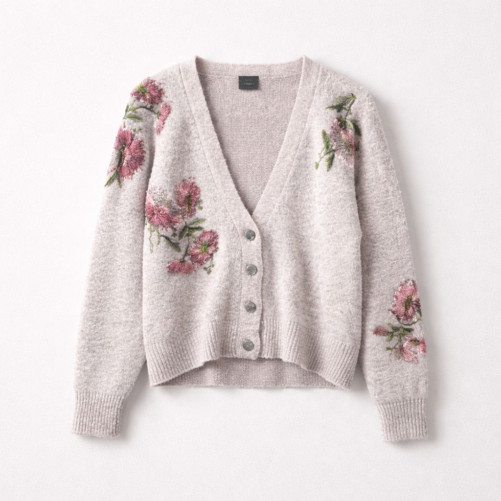 Avant Toi Cotton Cardigan With Embroidered Flowers, Color: Ash, Size: XS