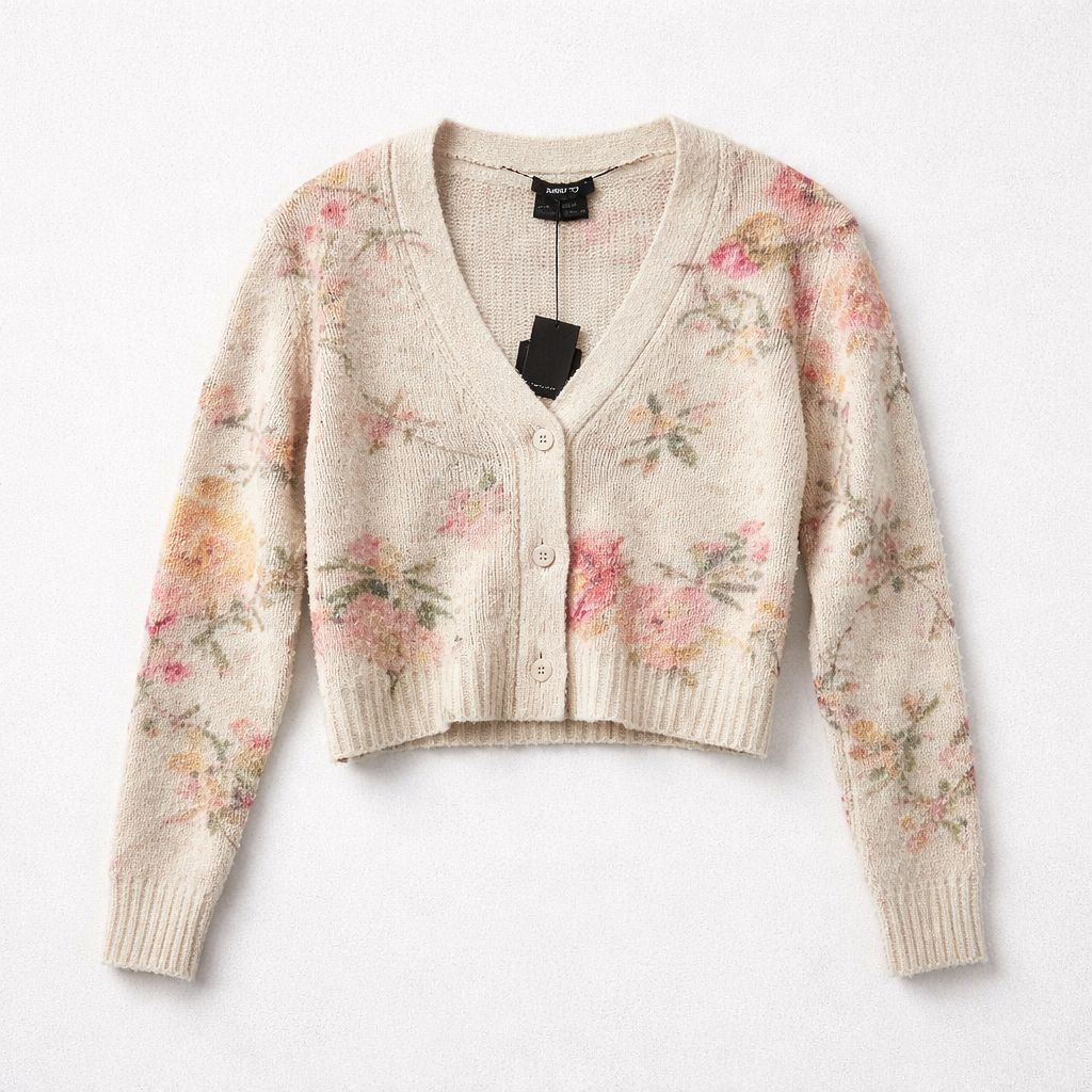 Avant Toi Cherry Bloom Cotton V-Neck Cardigan