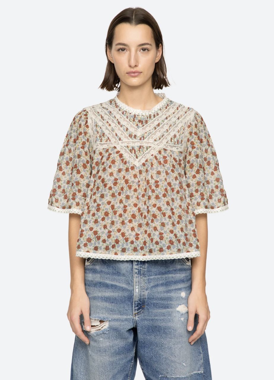 Sea NY Viera Print Short Sleeve Blouse