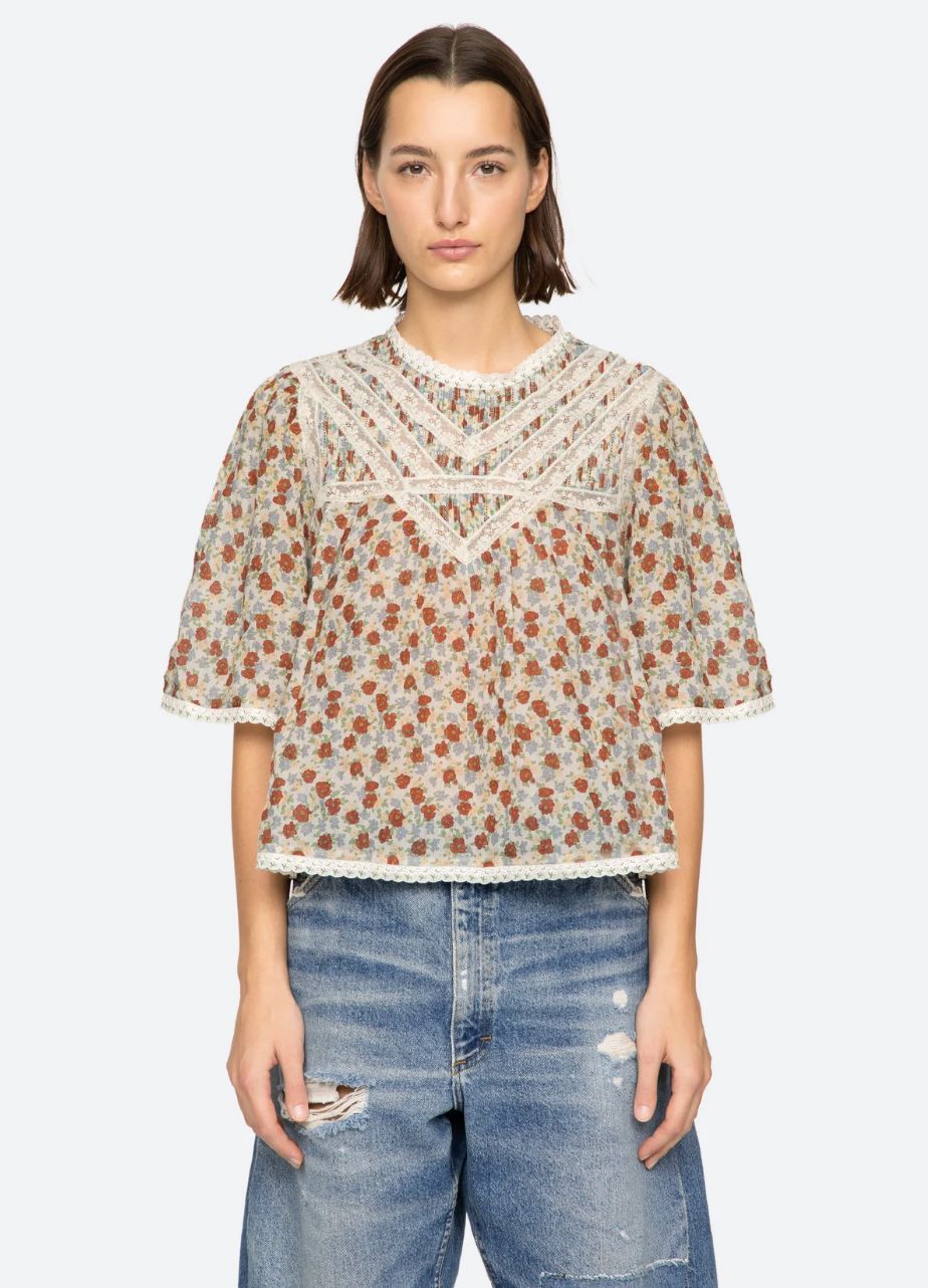 Sea NY Viera Print Short Sleeve Blouse