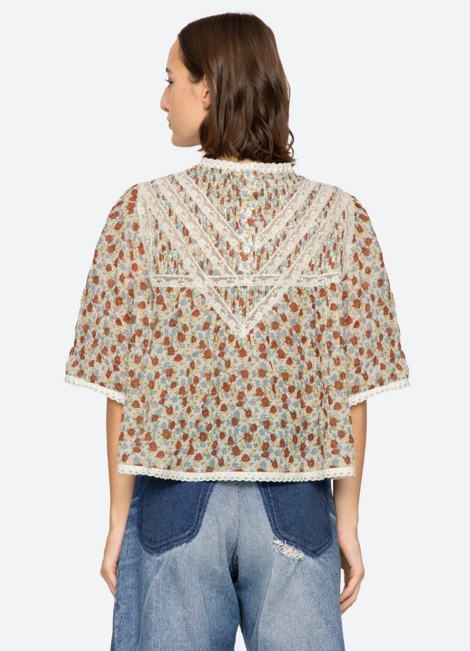Sea NY Viera Print Short Sleeve Blouse