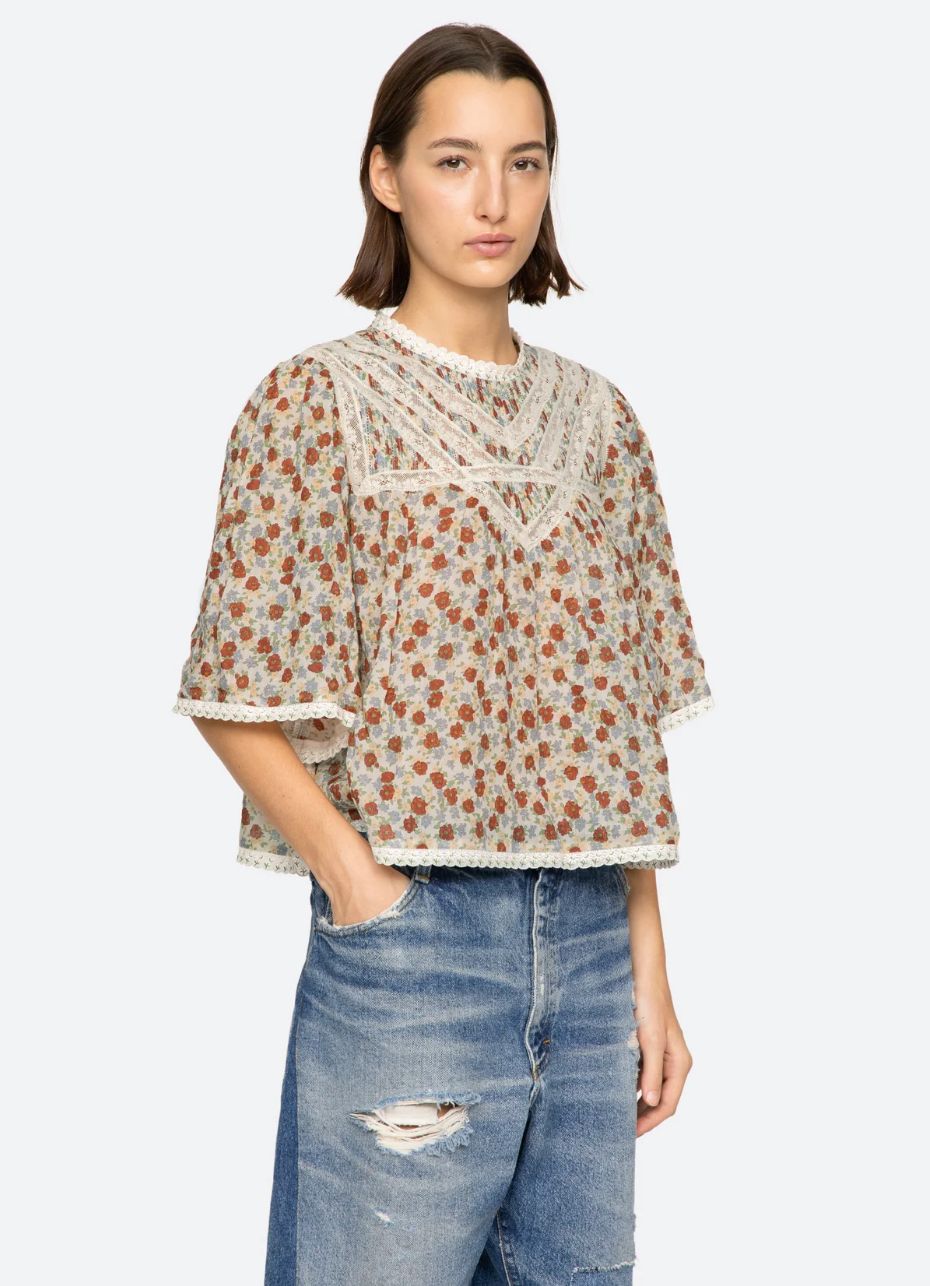 Sea NY Viera Print Short Sleeve Blouse