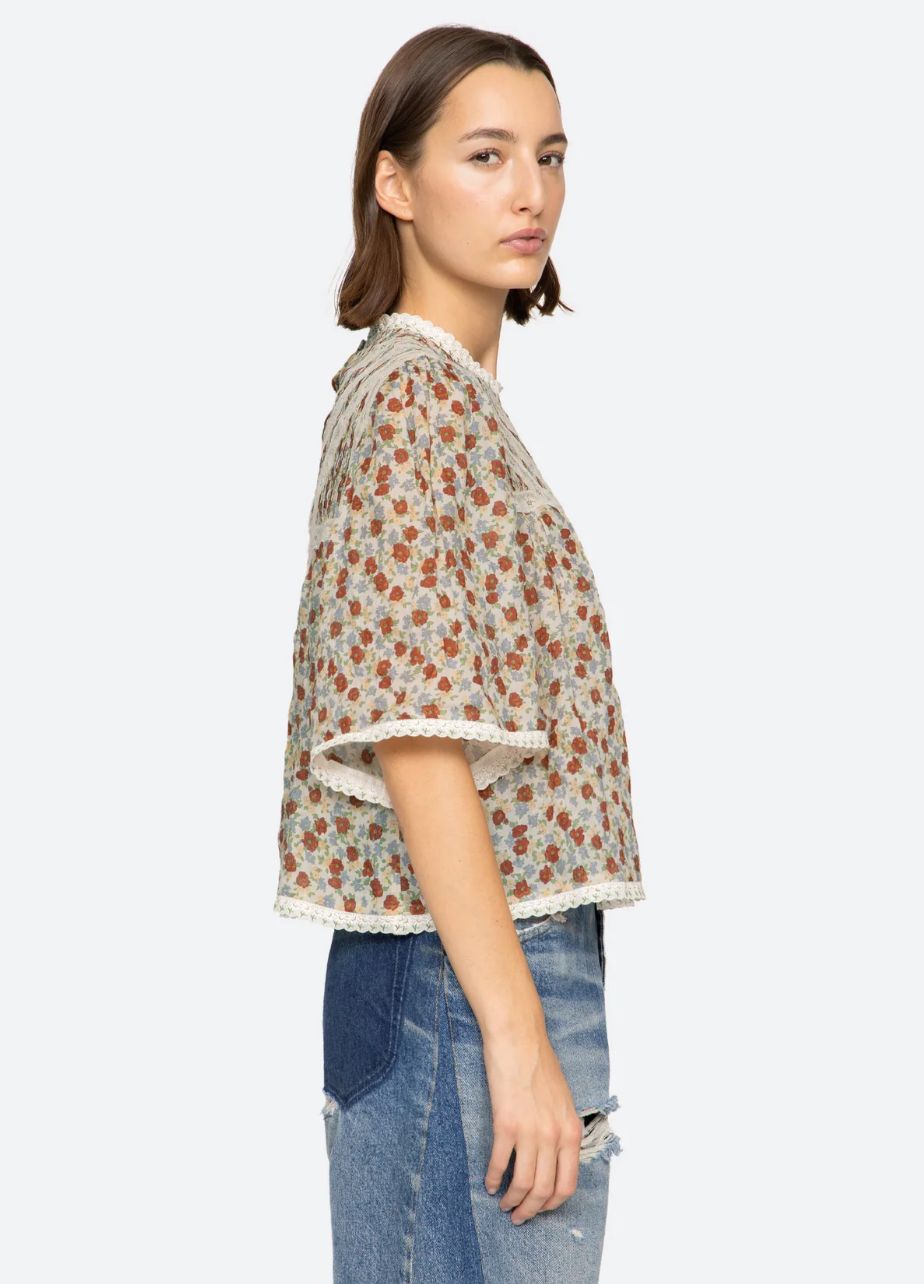 Sea NY Viera Print Short Sleeve Blouse