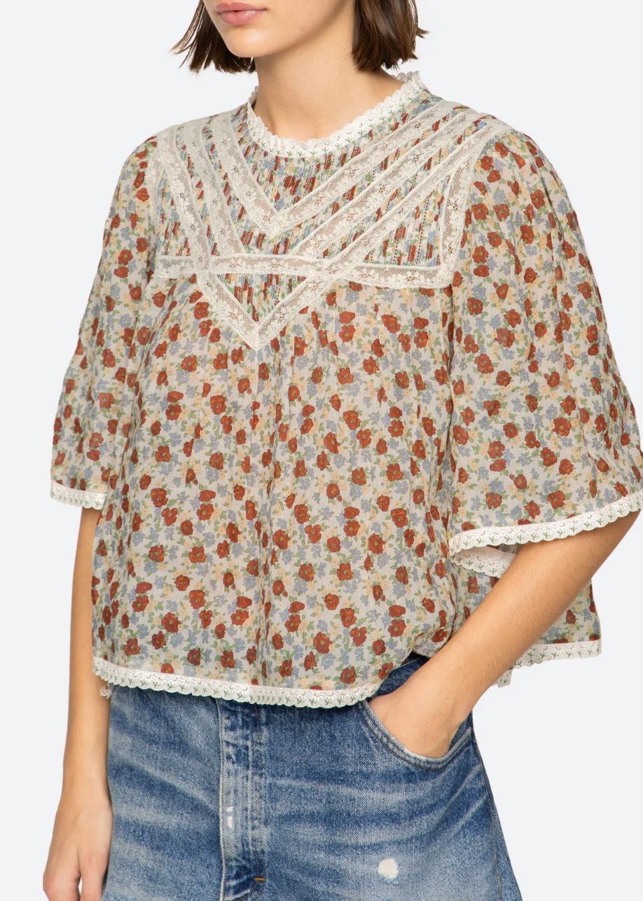 Sea NY Viera Print Short Sleeve Blouse