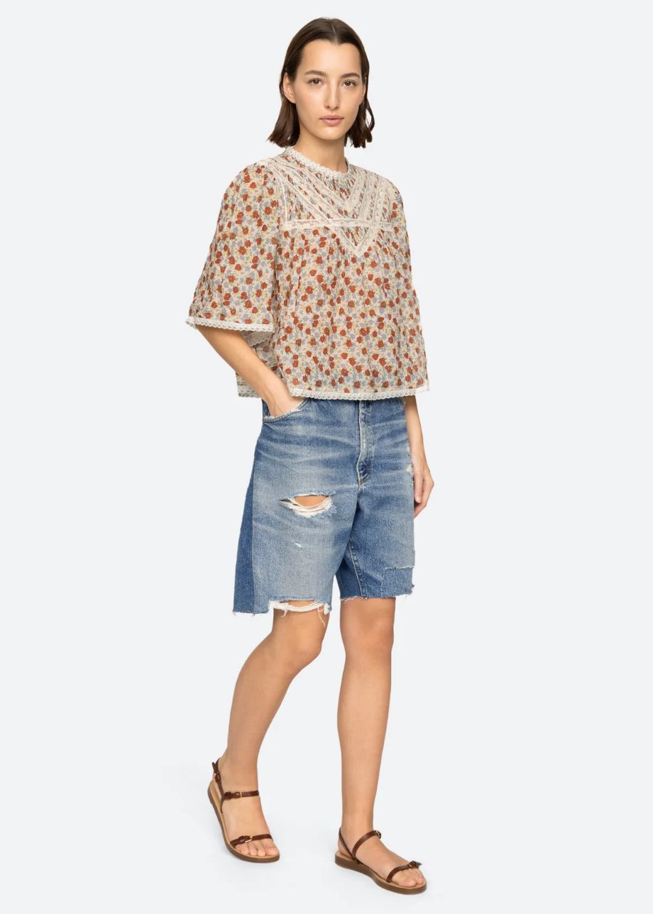 Sea NY Viera Print Short Sleeve Blouse