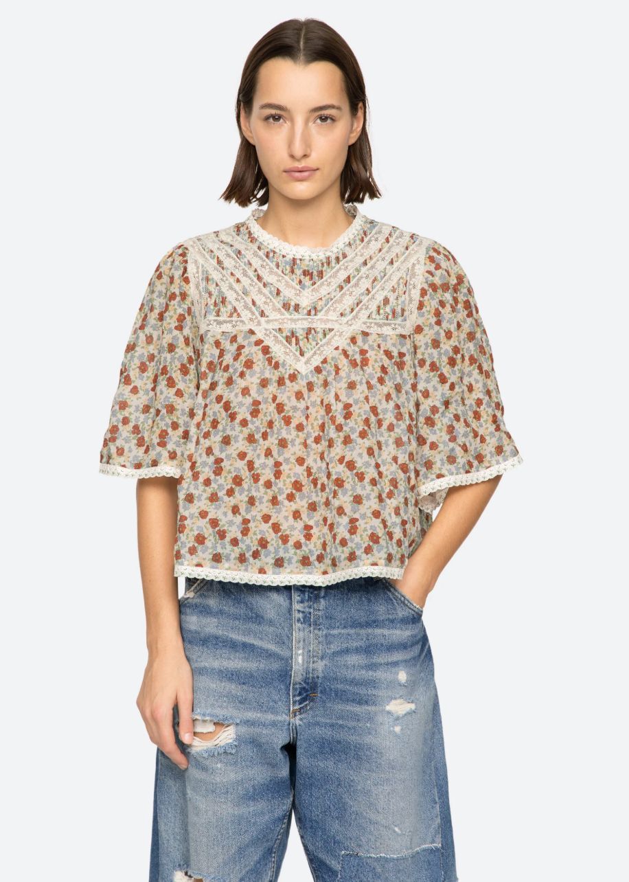 Sea NY Viera Print Short Sleeve Blouse