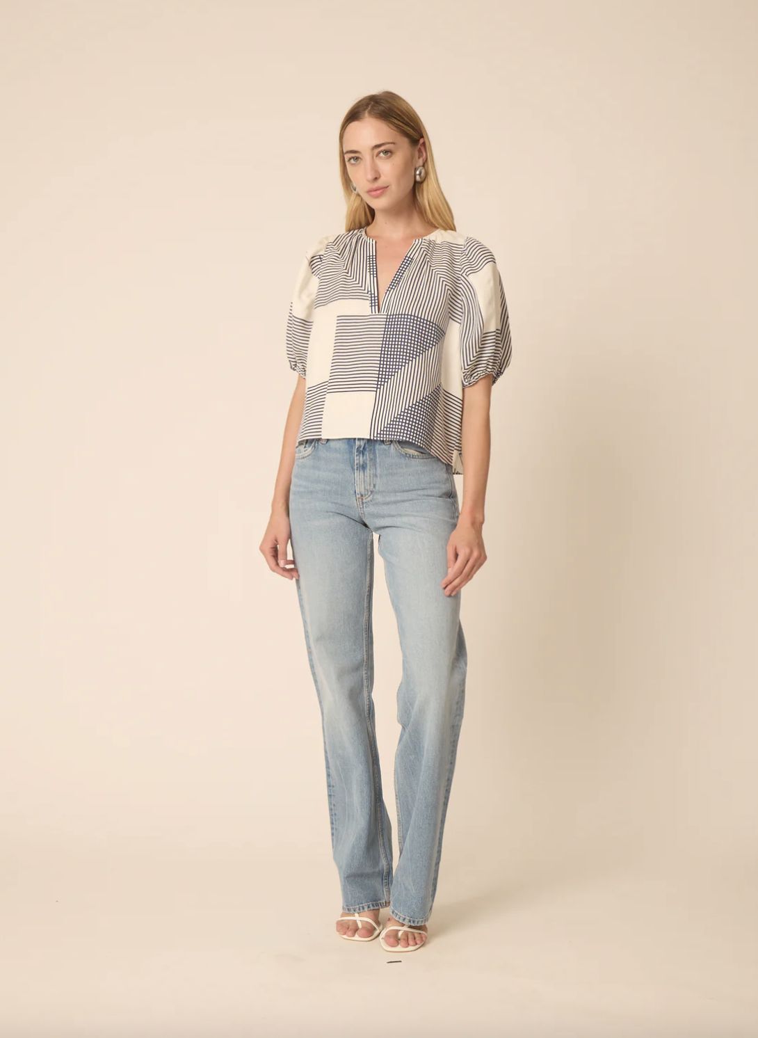 Gilner Farrar Callie Blouse in Navy Geometric Print