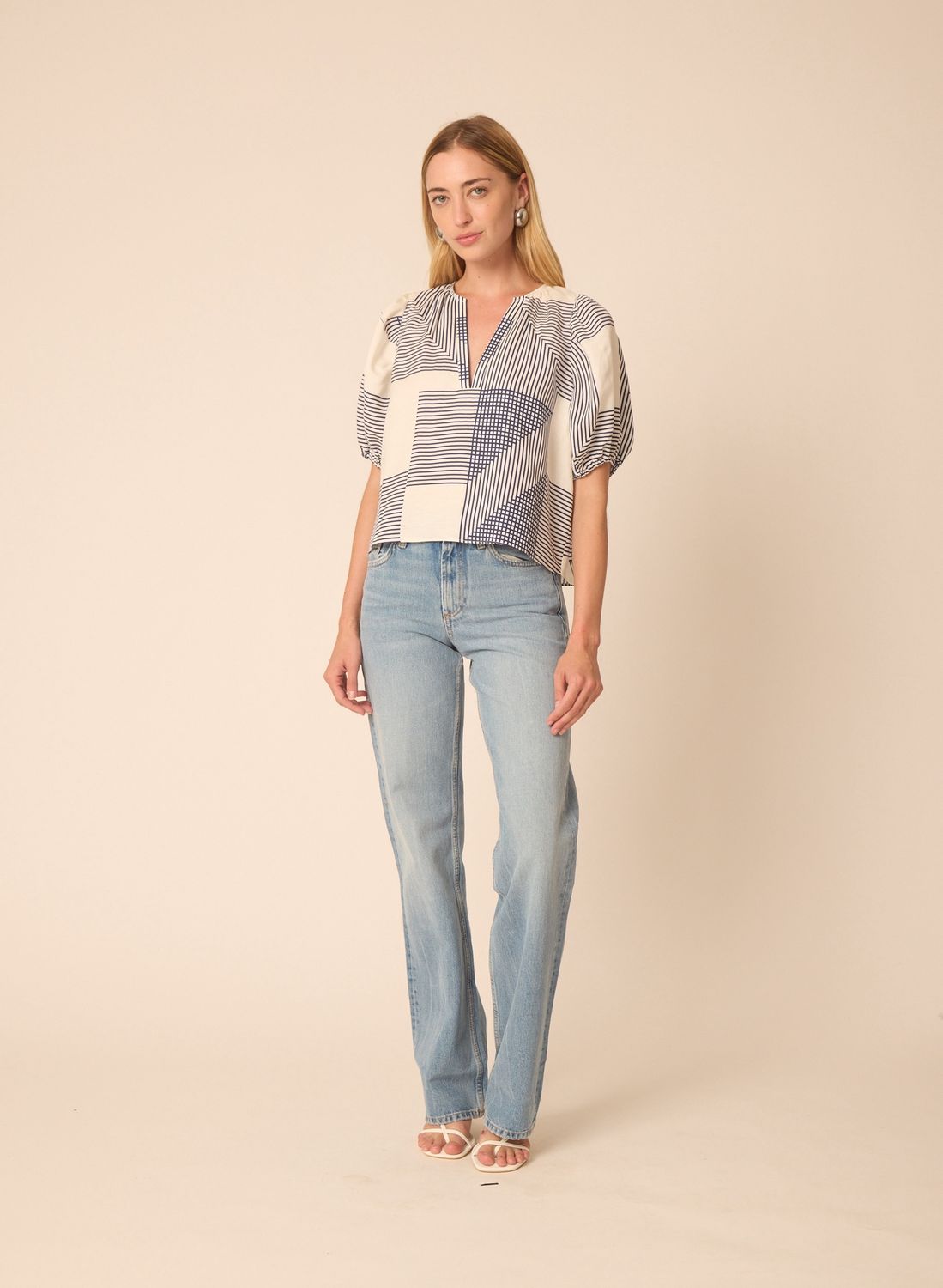 Gilner Farrar Callie Blouse in Navy Geometric Print, Color: Navy/White, Size: XS