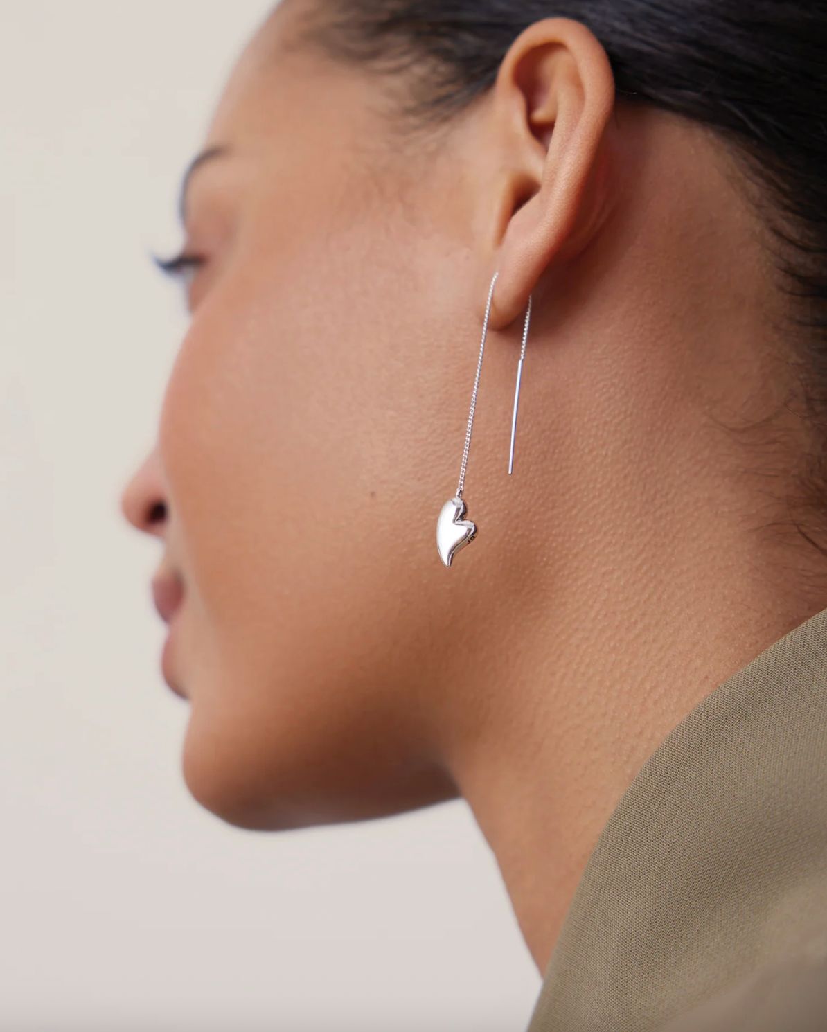 Jenny Bird Puffy Heart Threader Earring