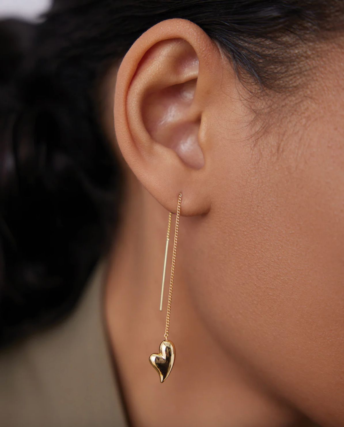 Jenny Bird Puffy Heart Threader Earring