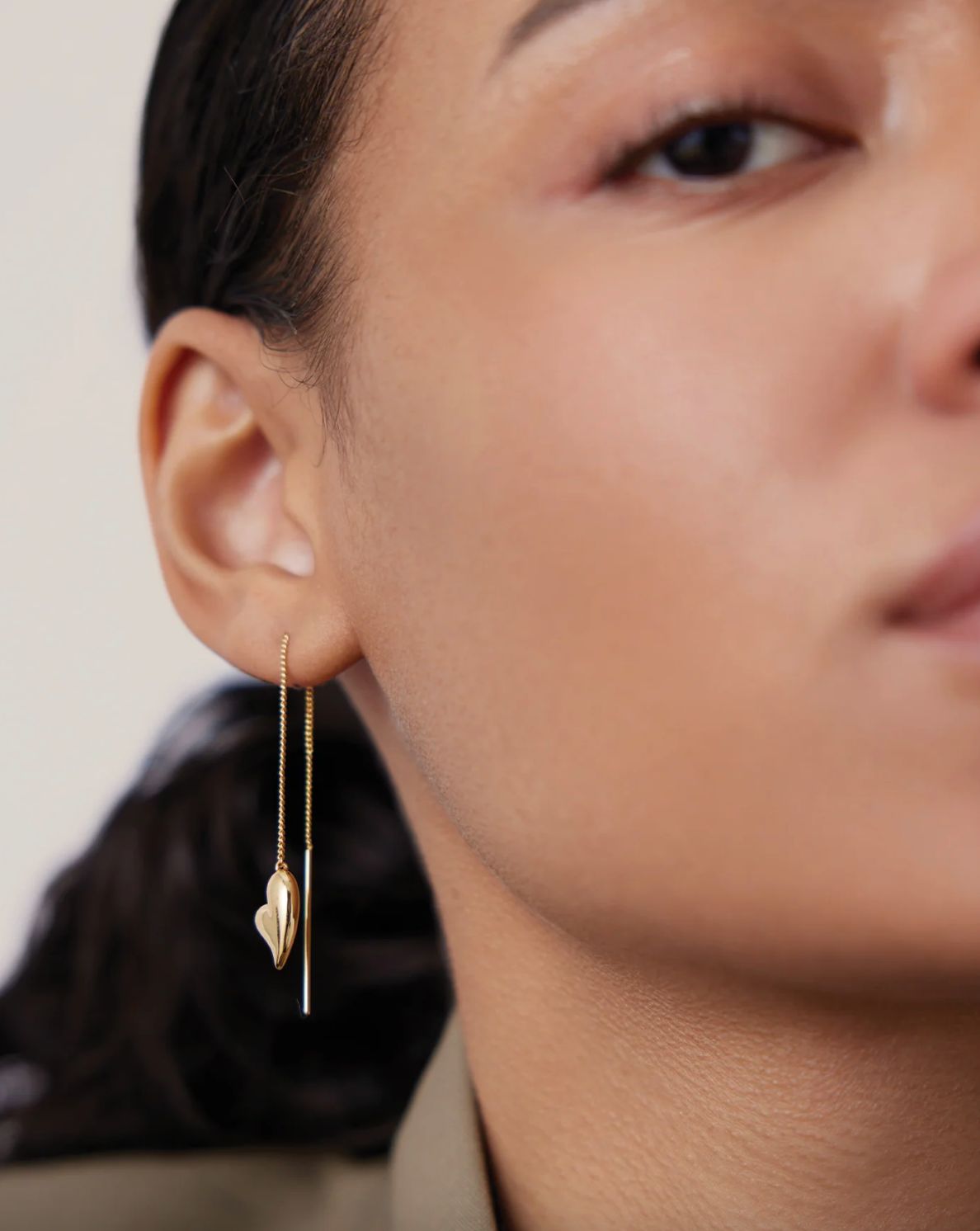 Jenny Bird Puffy Heart Threader Earring