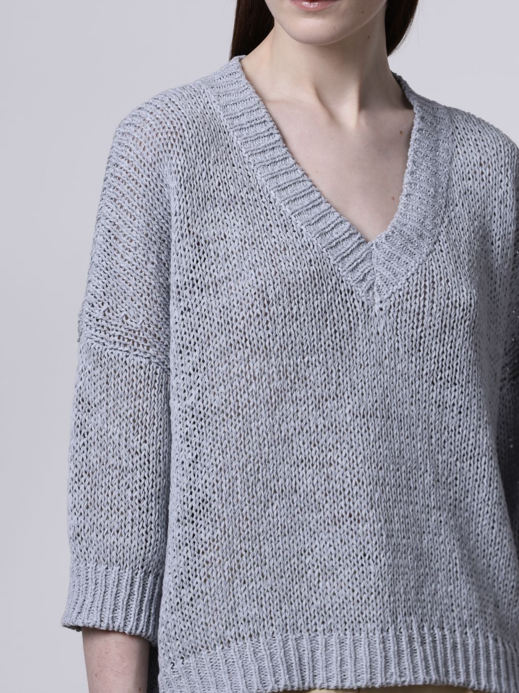 Roberto Collina V-Neck Sweater in Ice