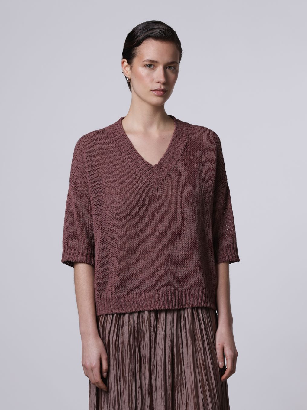 Roberto Collina V-Neck Sweater in Brick