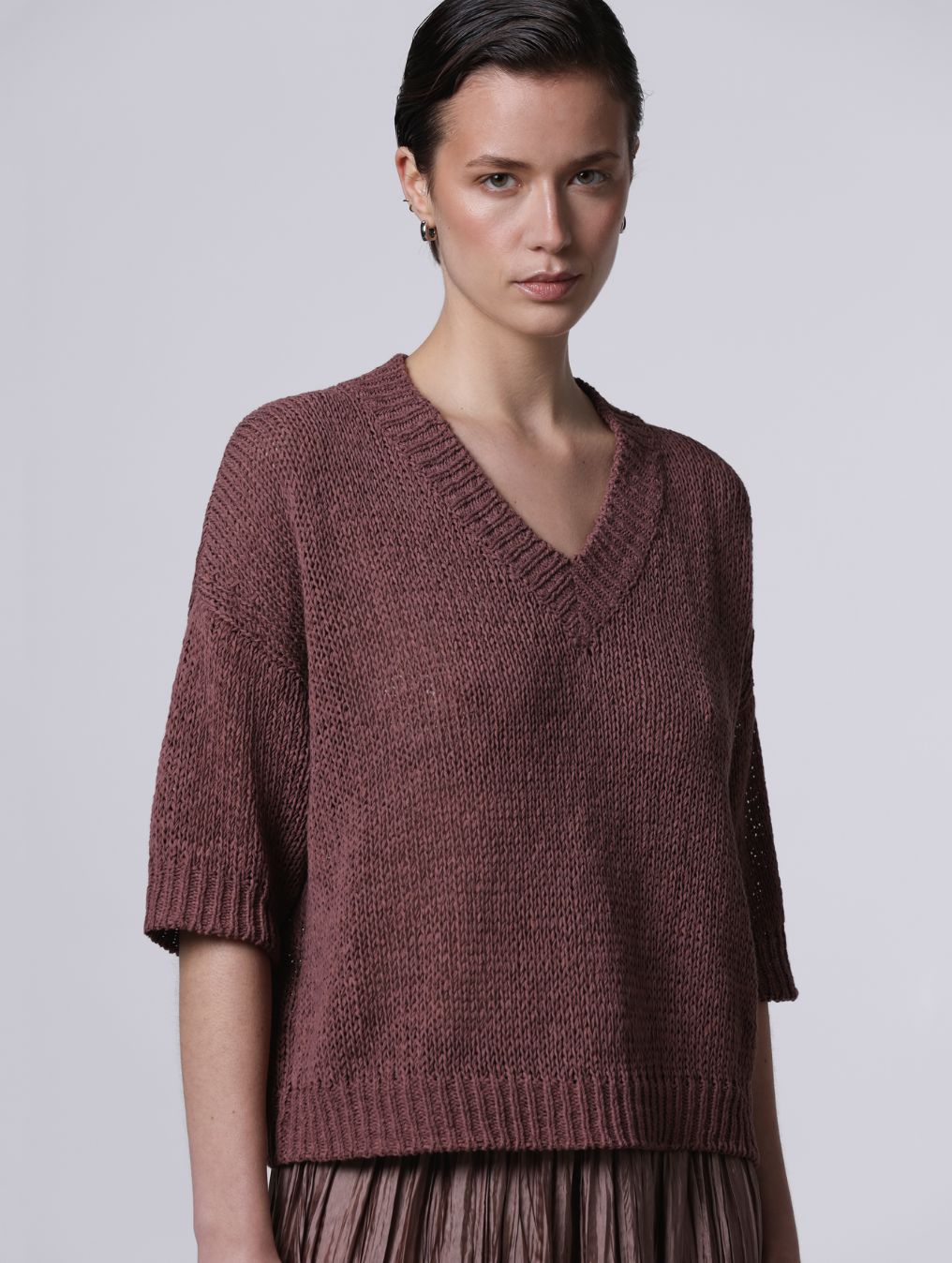 Roberto Collina V-Neck Sweater in Brick