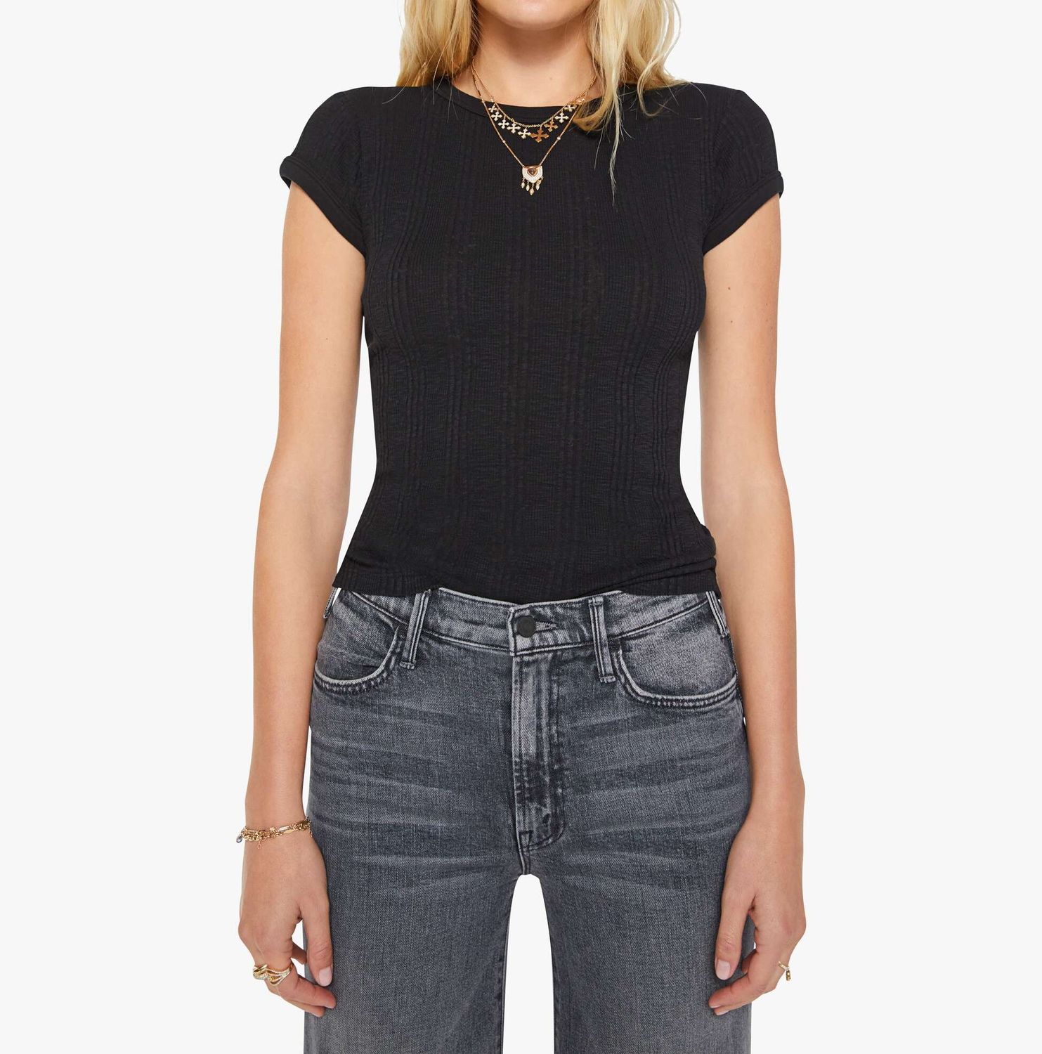Mother Itty Bitty Ringer in Black, Color: Black, Size: XS