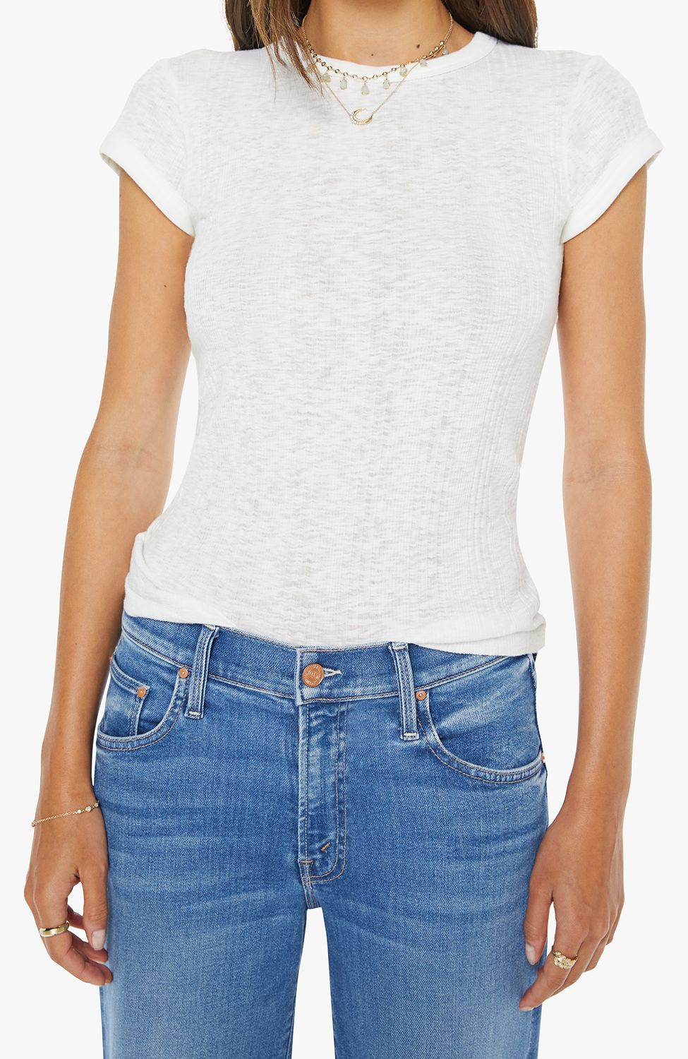 Mother Itty Bitty Ringer Tee in Fluff