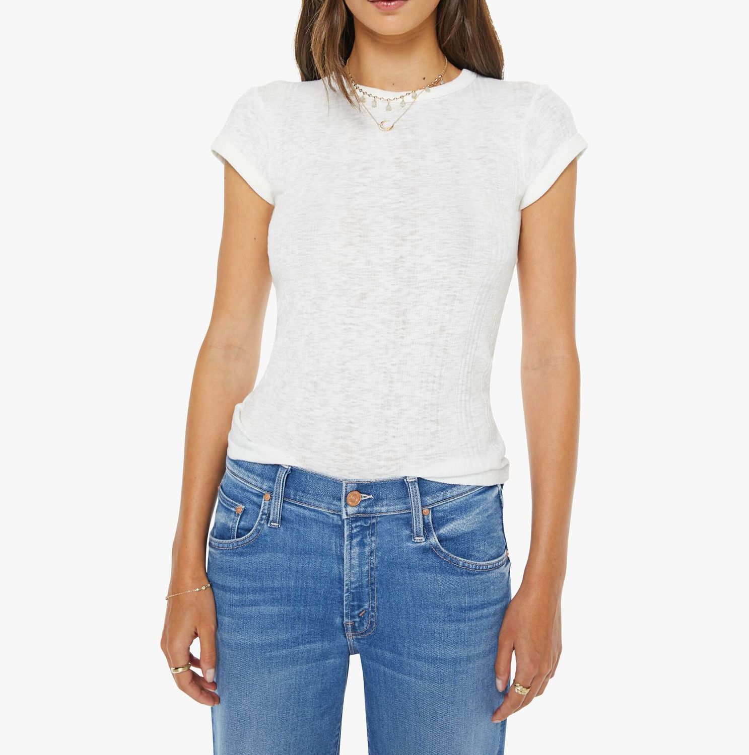 Mother Itty Bitty Ringer Tee in Fluff, Color: Fluff, Size: XS