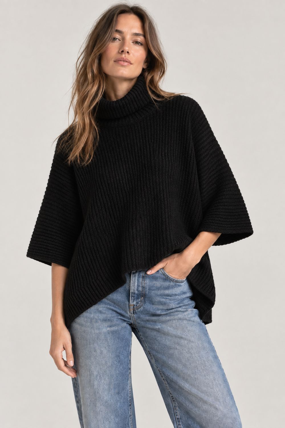 Oats Brinda 3/4 Sleeve Sweater in Black