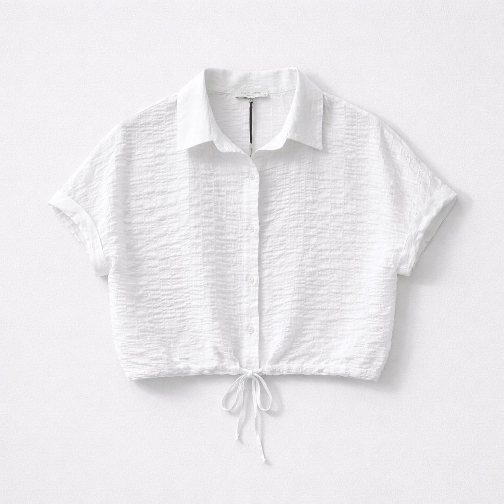 Lola + Sophie Cotton Pucker Drawstring Top, Color: White, Size: XS