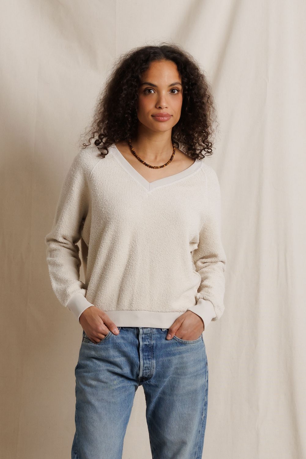Perfect White Tee Zuri V-Neck Sweatshirt in Whitecap Grey, Color: Whitecap Grey, Size: XS