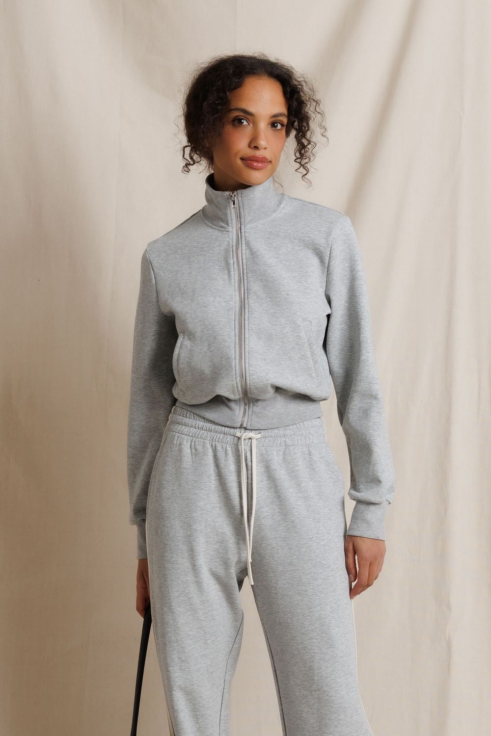 Perfect White Tee Milana Track Jacket in Heather Grey, Color: Heather Grey, Size: S