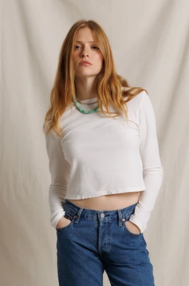 Perfect White Tee Jamie Long Sleeve Tee in Whitecap Grey