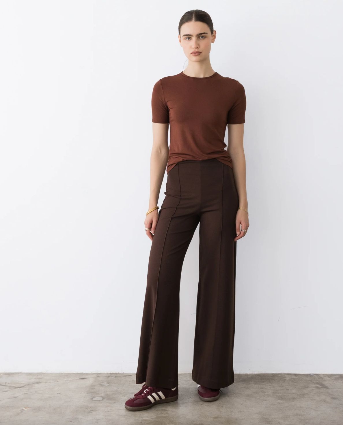 Ripley Rader Pont Knit Standard Wide Leg Pant in Chocolate