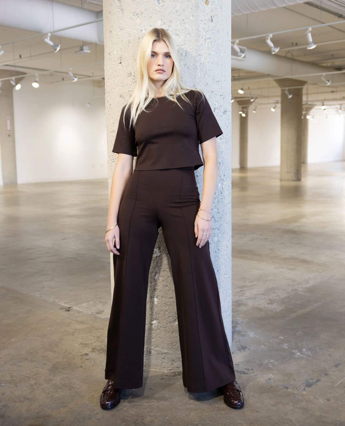 Ripley Rader Pont Knit Standard Wide Leg Pant in Chocolate