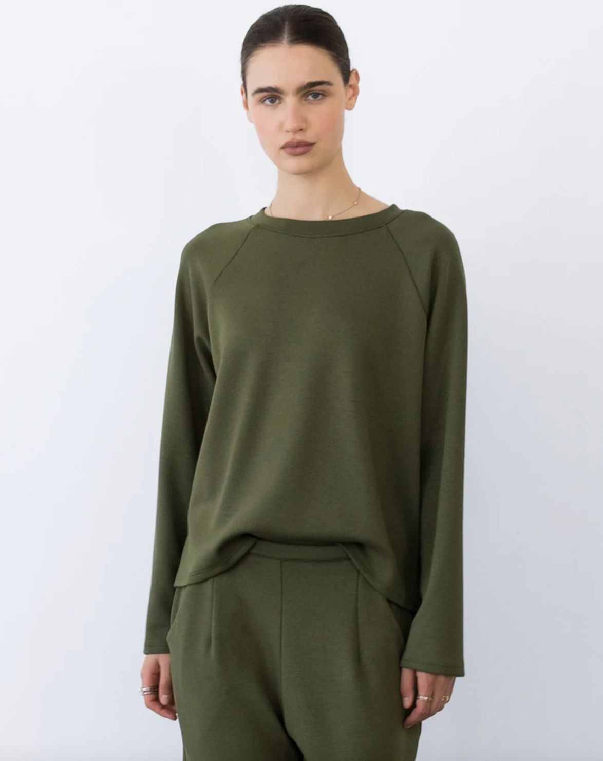 Ripley Rader Oversized Scuba Raglan Top in Olive Green