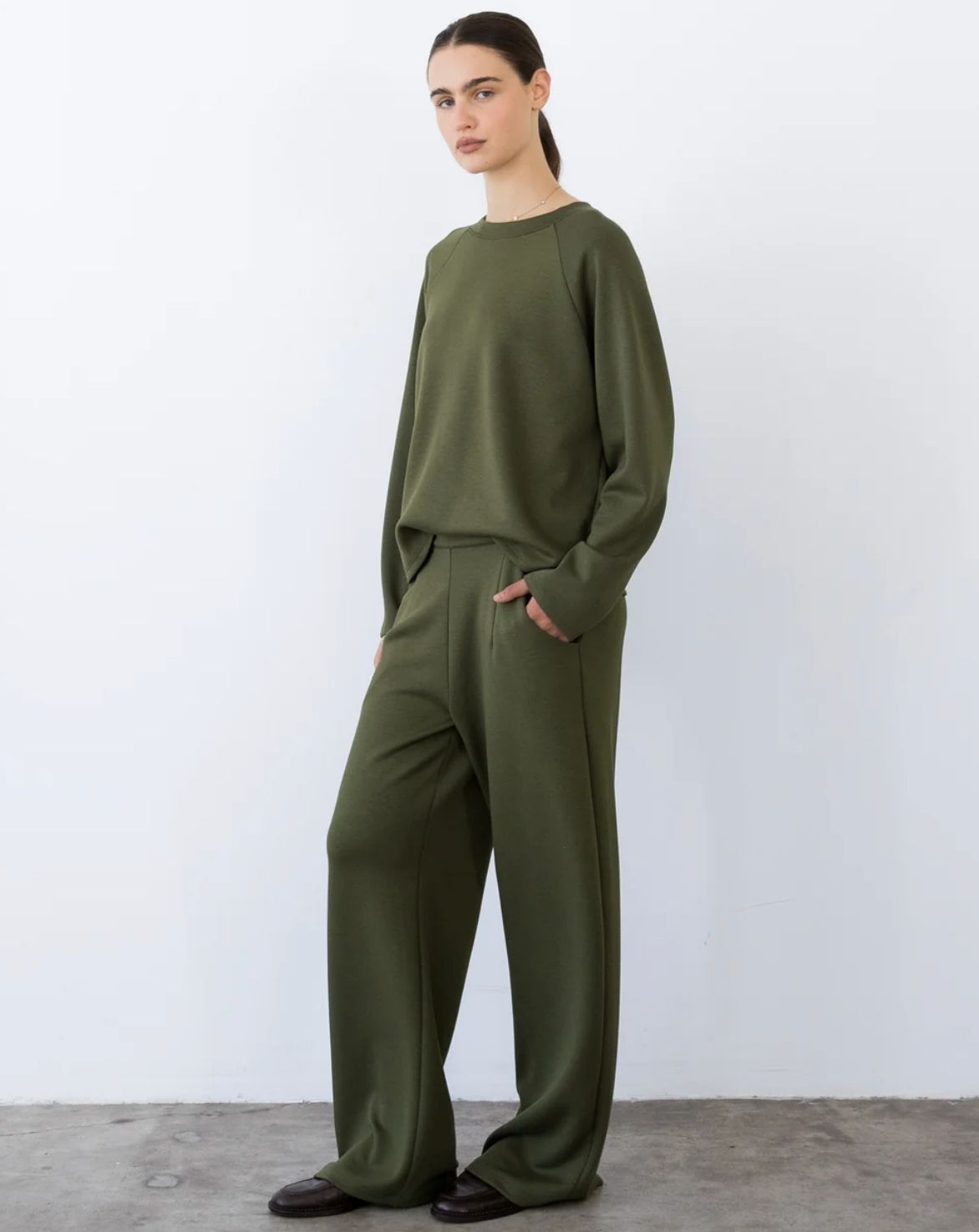 Ripley Rader Oversized Scuba Raglan Top in Olive Green