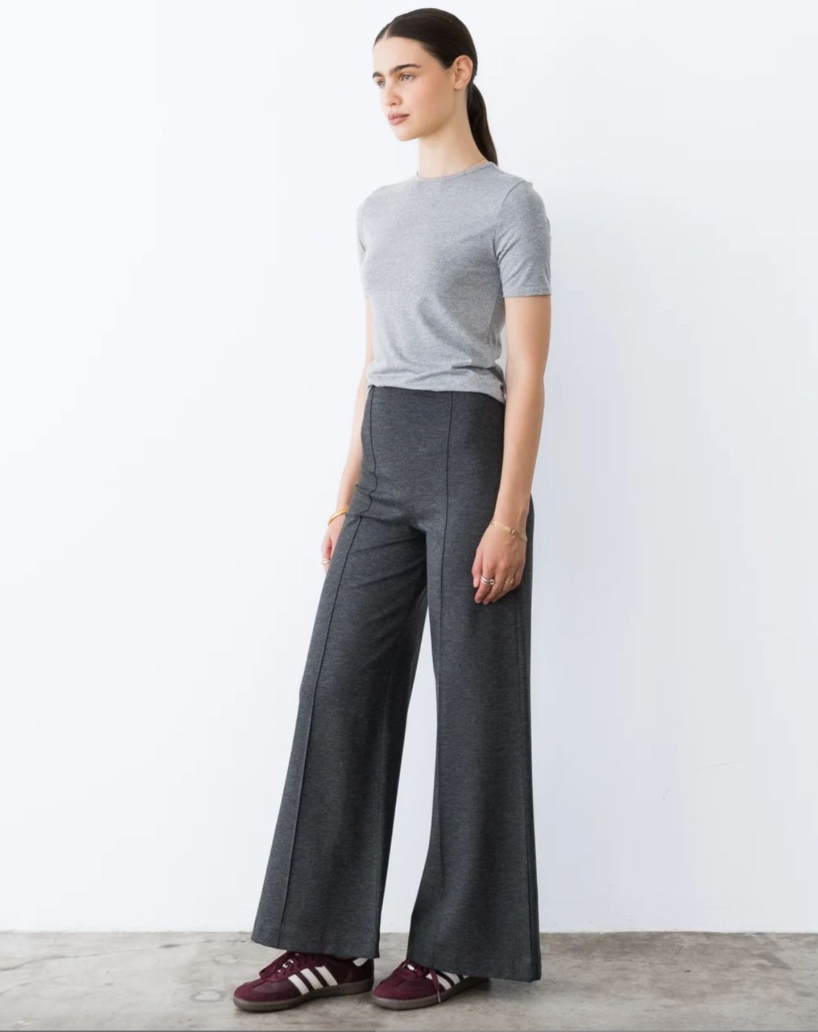 Ripley Rader Ponte Knit Standard Wide Pant in Charcoal